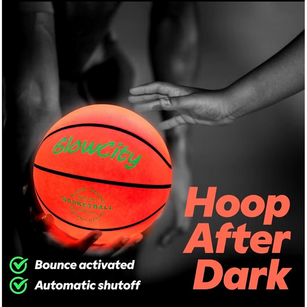 GlowCity Light Up LED Basketball Official Size 7 29.5 Inch Orange Night Play
